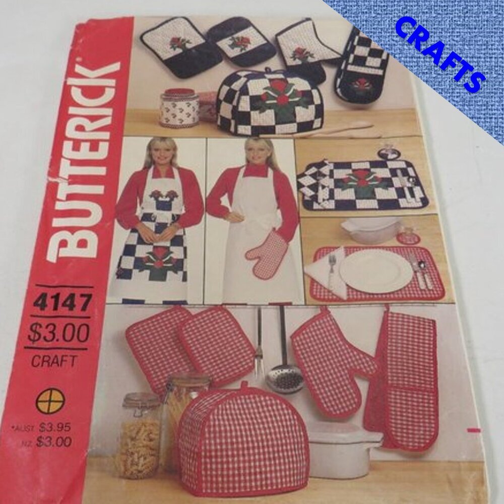 Butterick 4147 Clothing Pattern UNCUT Kitchen Apron, Mitt, Toaster Cover, etc